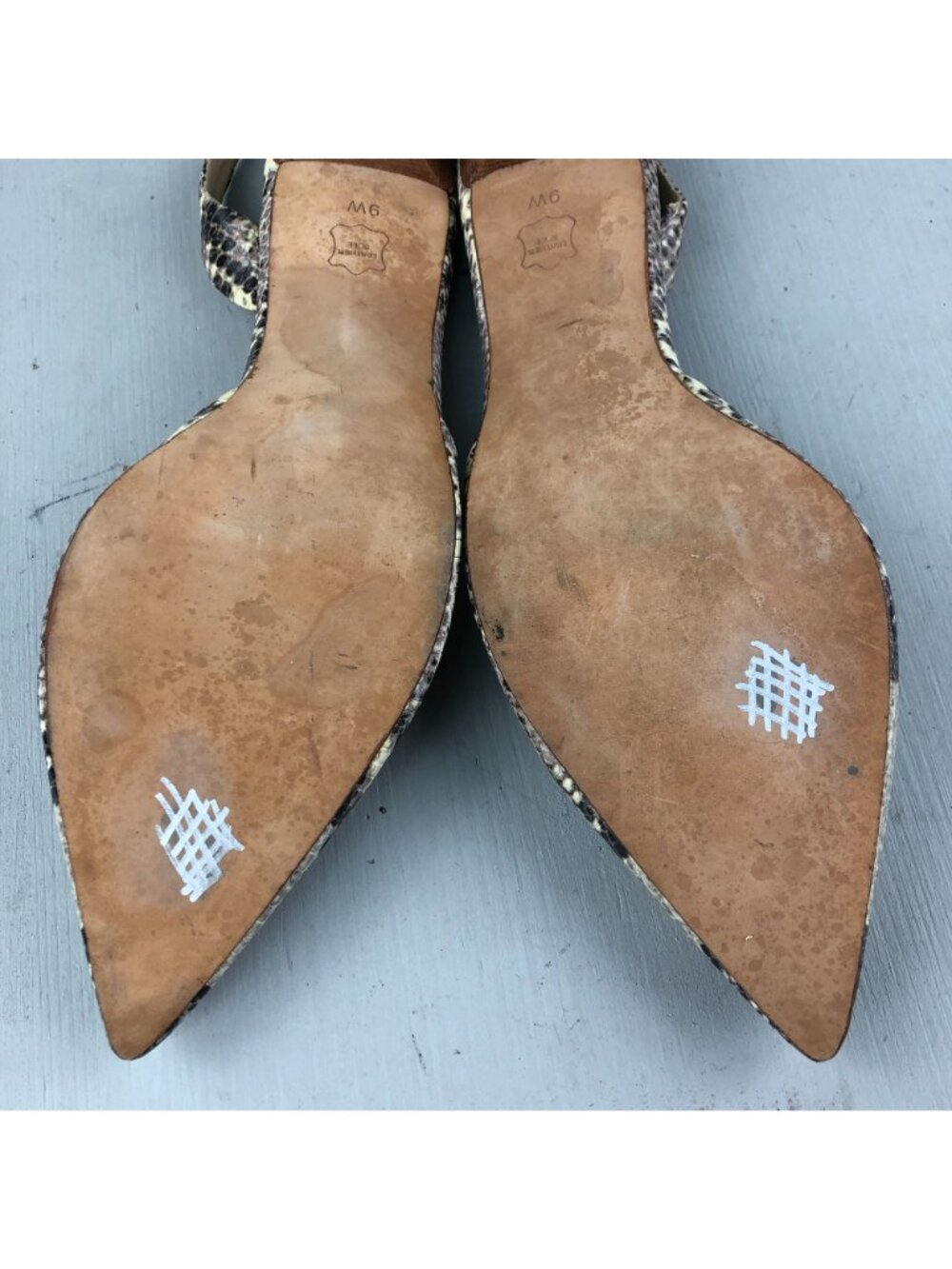 Talbots Women's 9W WIDE Brown Cream Leather Snakeskin Slingback Pumps BRAZIL - Picture 11 of 14